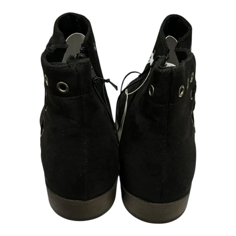 New Justice Girl's Black Suede Side Lace Rivet Zipper Ankle Boots Booties 9